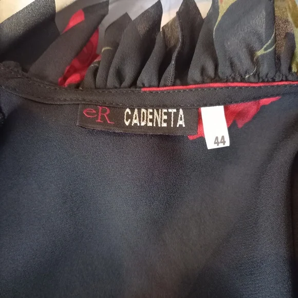 Size 12 Quite Sheer Unusual Collar Rose Print Chiffon Wrap Top - Picture 7 of 9